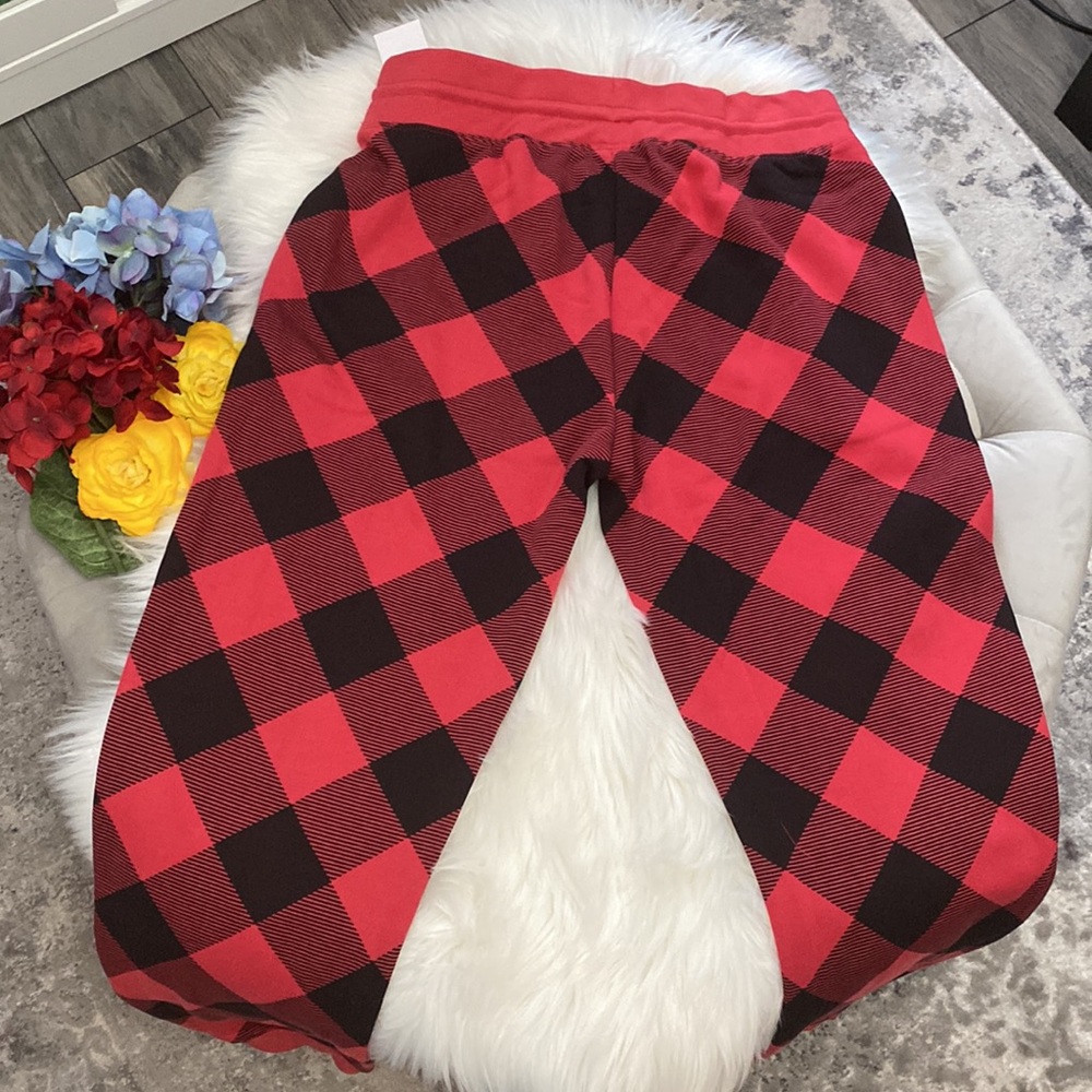 NEW! Red & Black Plaid Jogger Pajama Pants - Picture 4 of 6